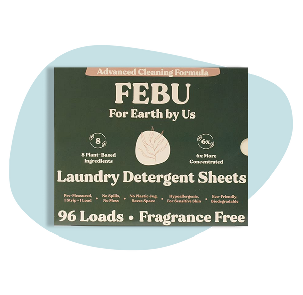 FEBU Eco Friendly Laundry Detergent Sheets, 32 Loads, Fresh Linen, 6X More Cleaning Power, Plant-Based Ingredients, Hypoallergenic, Zero Waste, 32